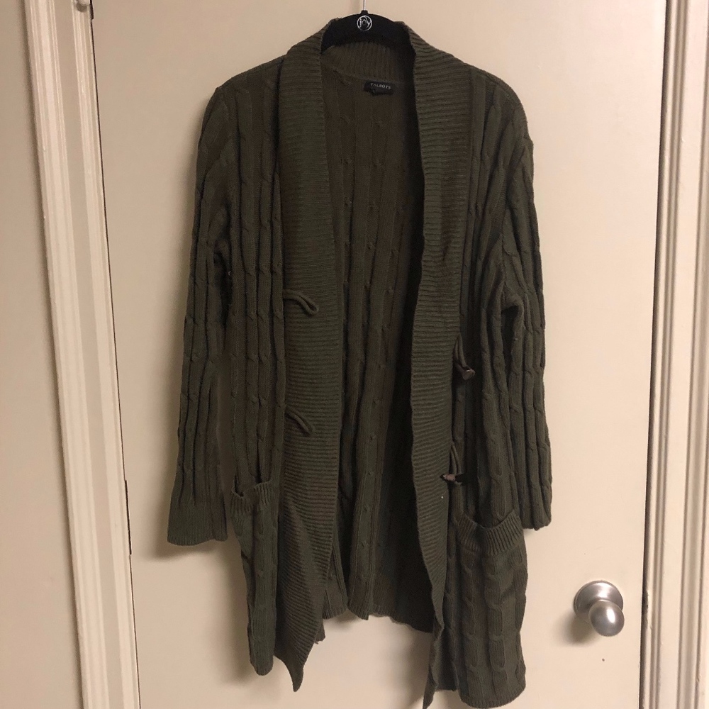 Talbots Long Green Cardigan